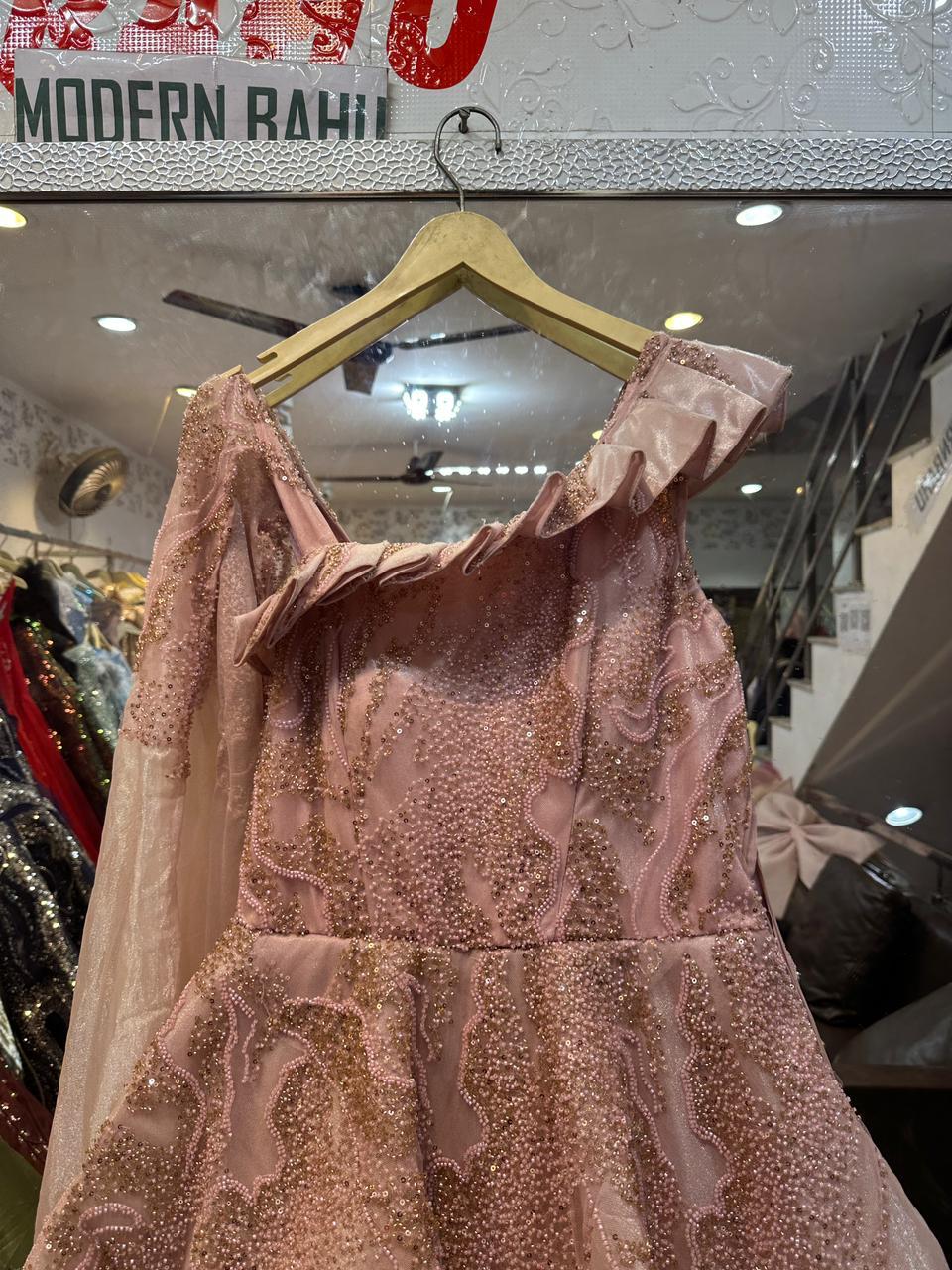 Dusty Pink One-Shoulder Sequin Ball Gown – Asymmetric Ruffle Strap Party Dress with Cape Sleeve