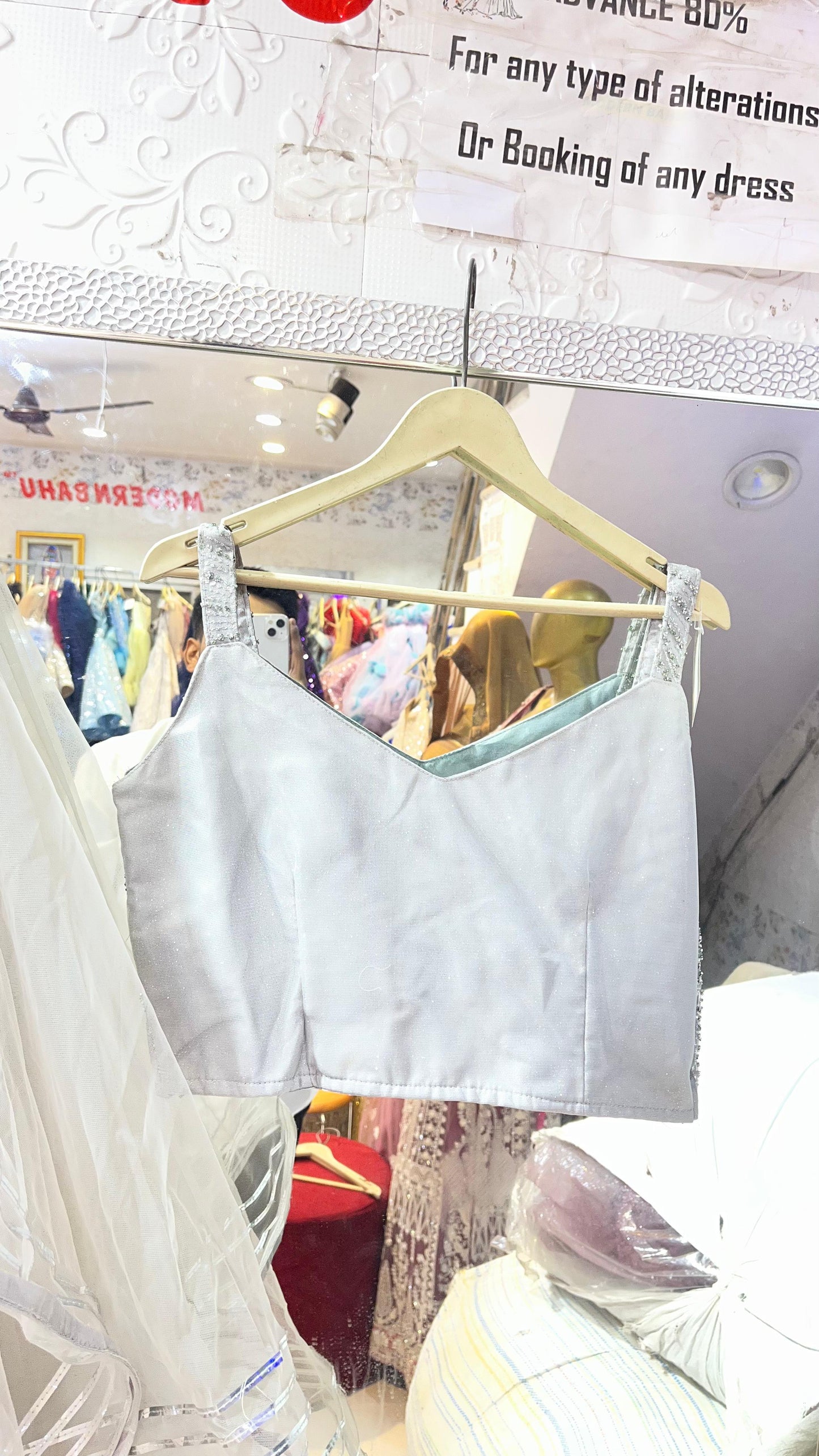 Glitzy Silver Sequin Blouse with Tiered White Net Lehenga Skirt – Party Wear