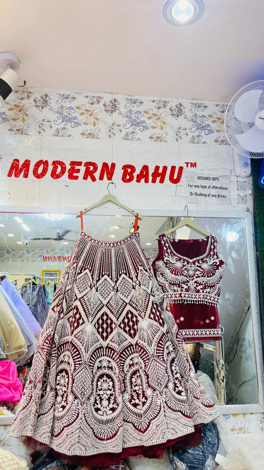 Deep Maroon Heavy Embroidered Velvet Lehenga Choli – Geometric Silver Bridal Wear