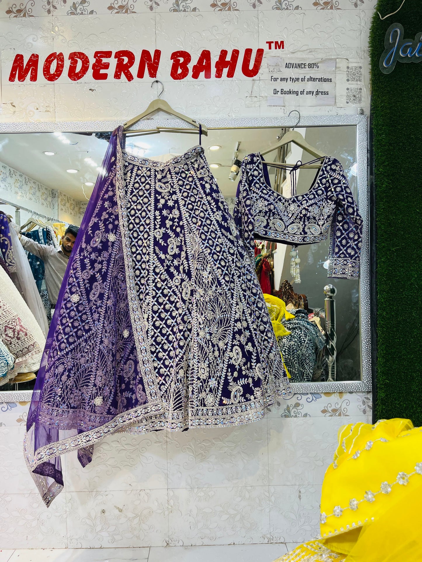 Royal Blue Handworked Crop Top Lehenga with Heavy Flare
