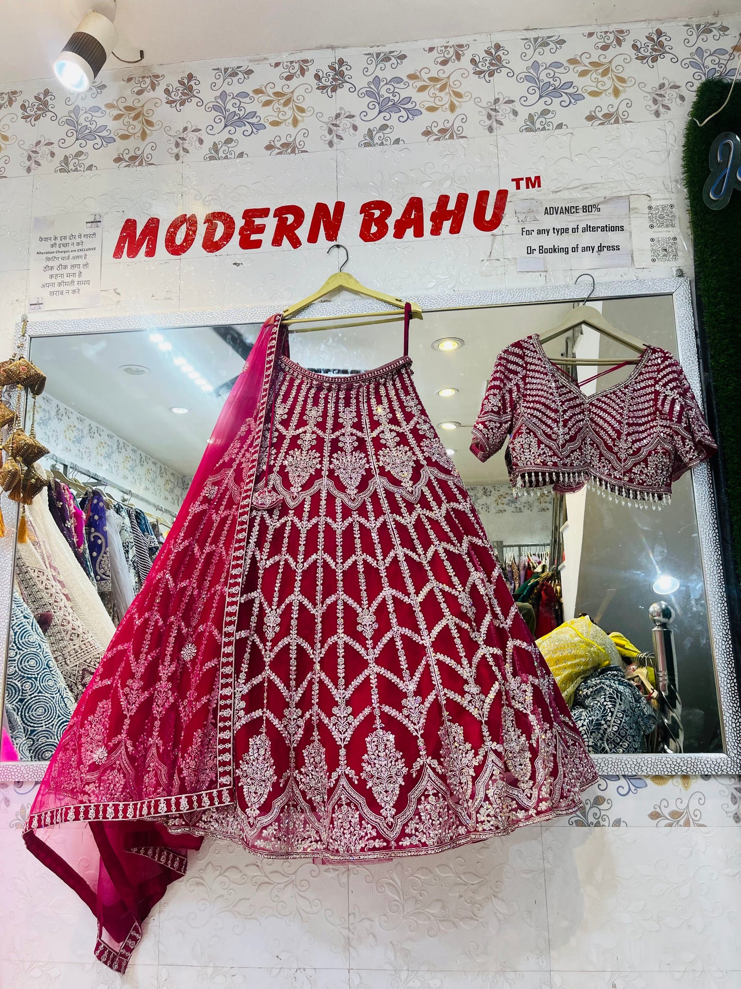 Radiant Red Crop Top Lehenga with Heavy Flare & Intricate Hand Work