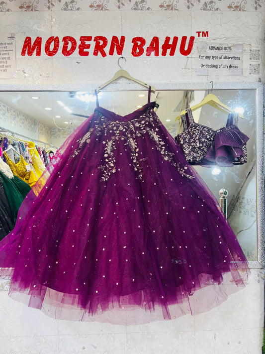 Wine Color Crop Top Lehenga with Heavy Handwork Blouse