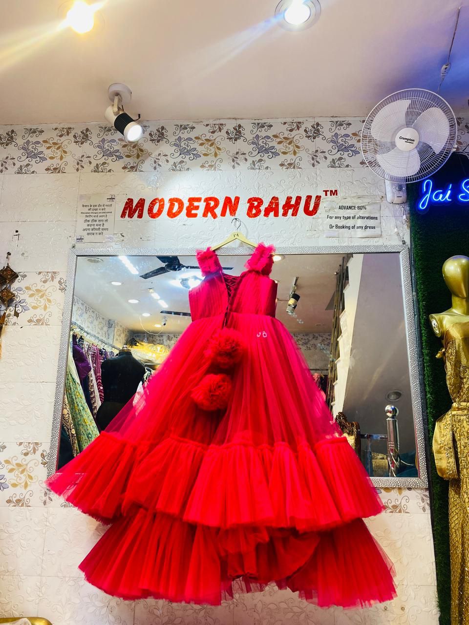 Vibrant Hot Pink Tulle Ball Gown with Ruffled Straps & Tiered Skirt | Voluminous Princess Evening Dress