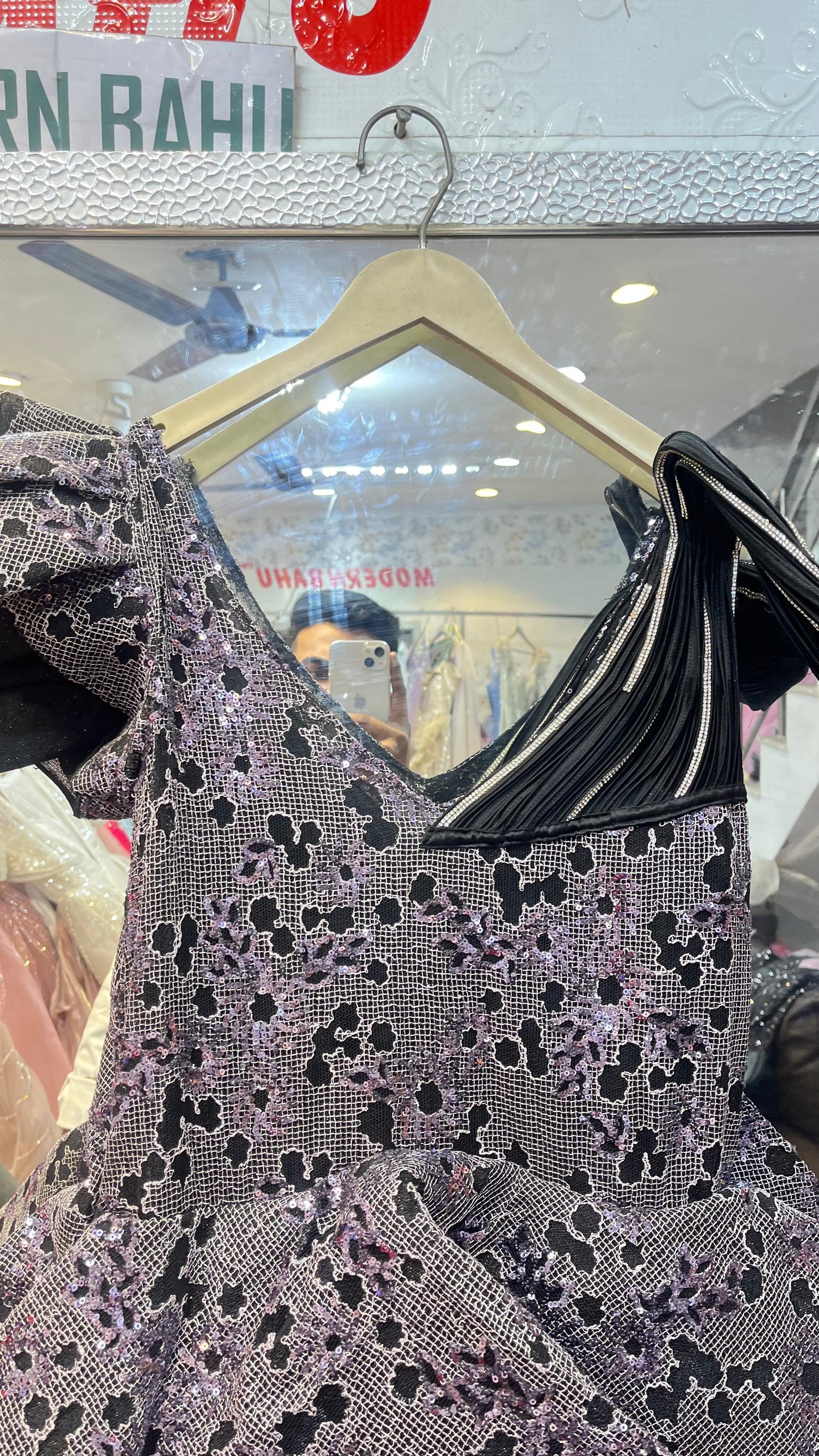 Black & Lavender Sequin Peplum Gown | Asymmetric Ruffle Shoulder Party Dress with Tulle Skirt