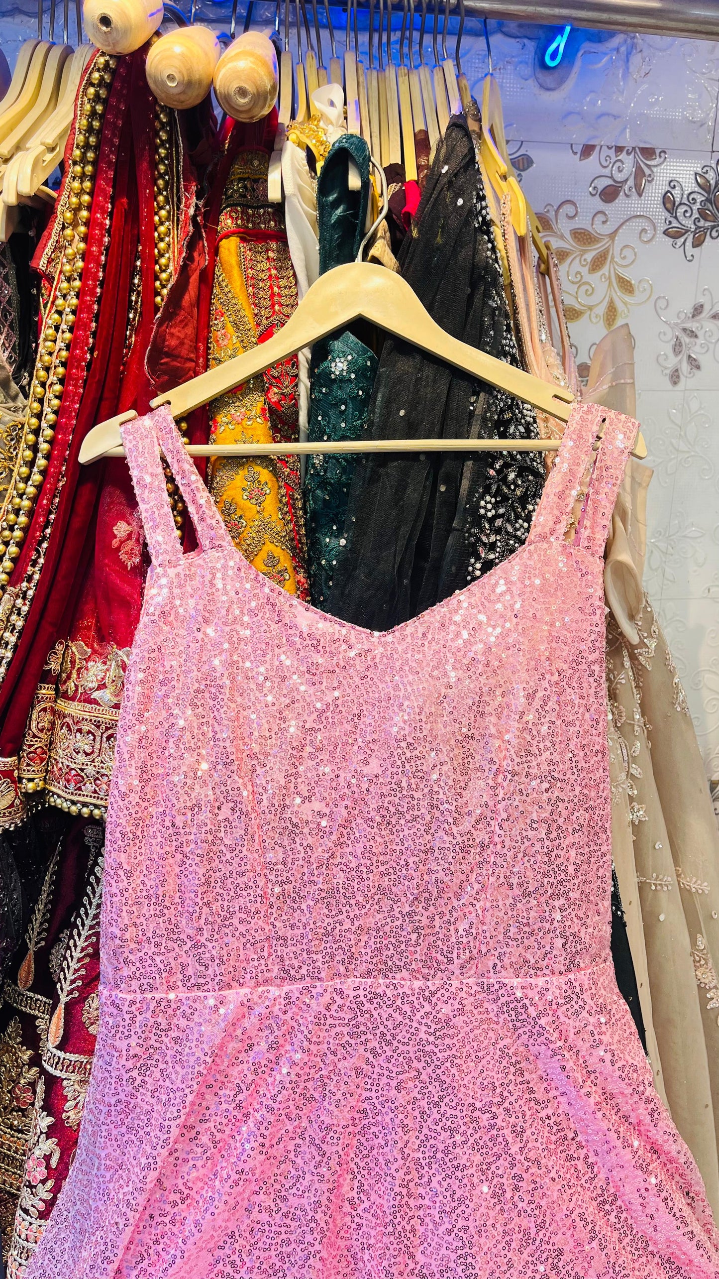 Dazzling Pink All-Over Sequin Ball Gown with Chic Double Spaghetti Straps – Glamorous Evening Party Wear