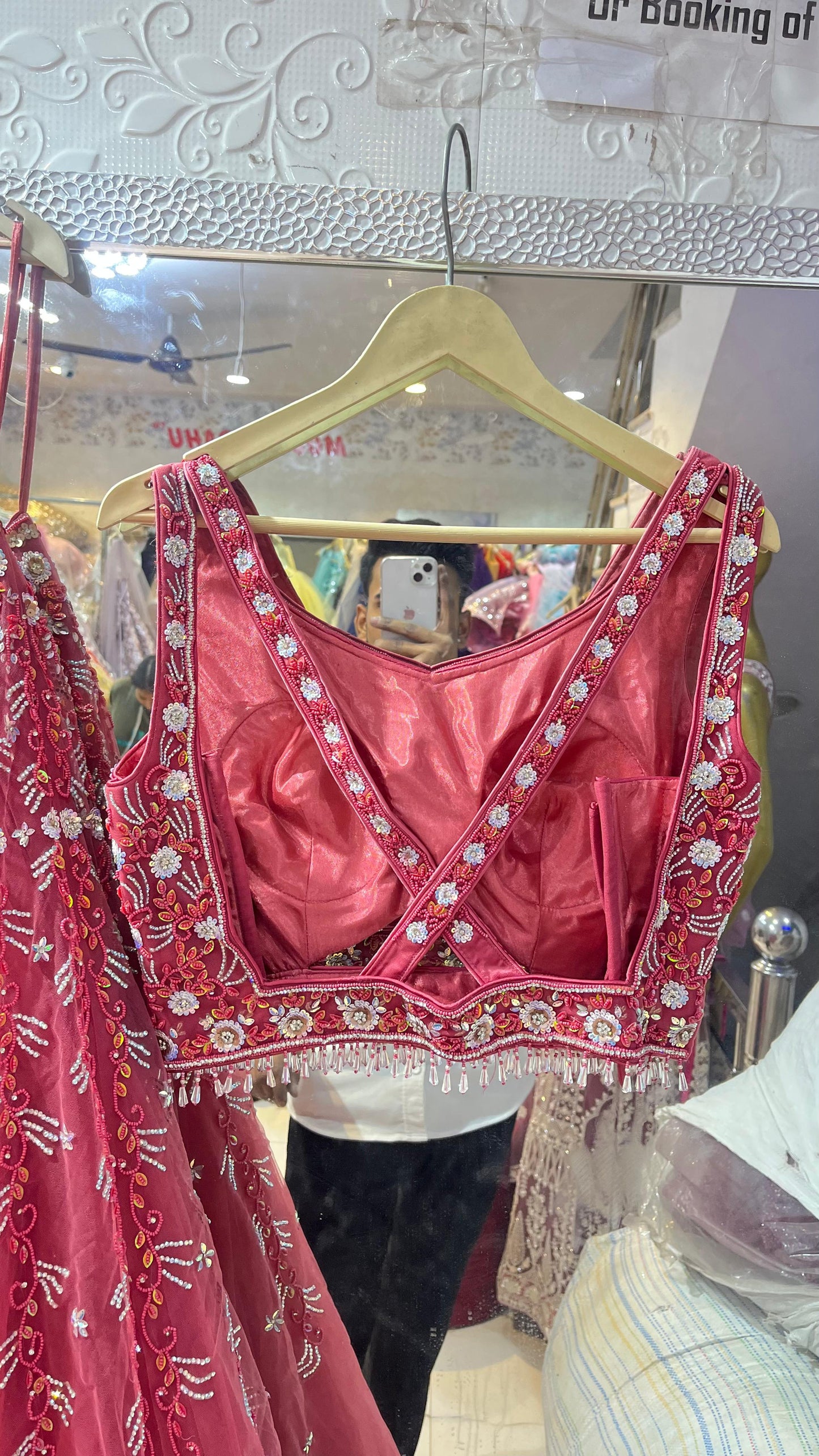 Magenta Pink Floral Embroidered Lehenga Choli | Sleeveless Sequin Blouse with Criss-Cross Back