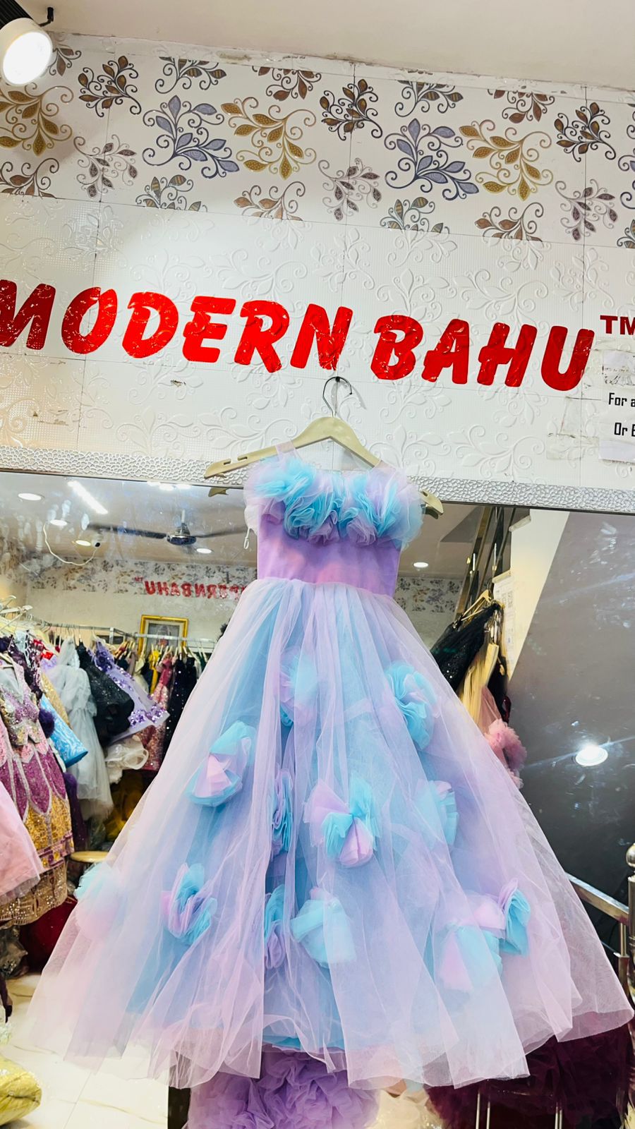 Whimsical Pastel Unicorn Tulle Ball Gown with 3D Ruffled Flowers – Fairy Princess Kids Wear