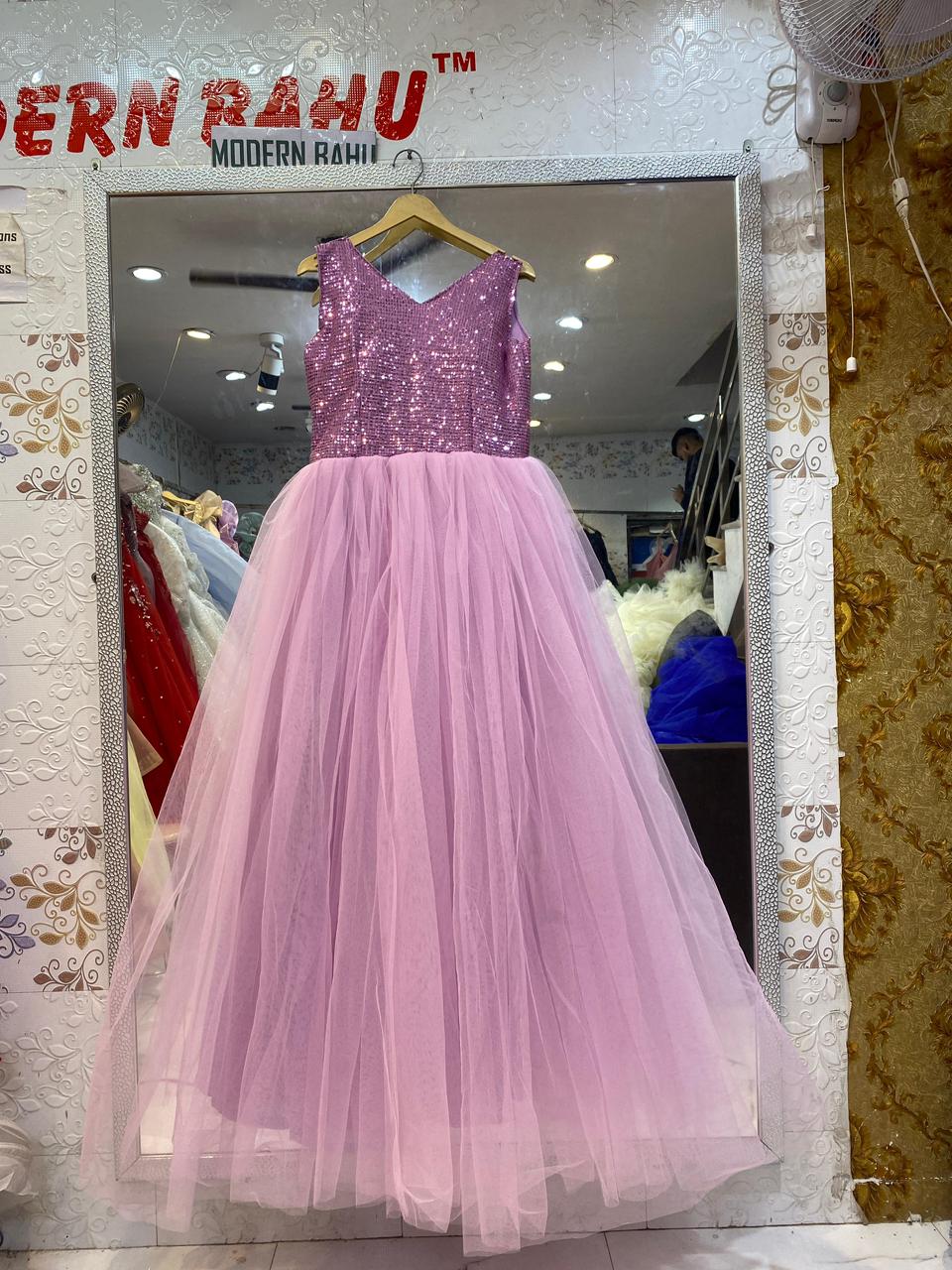 Elegant Lavender Sequin & Tulle Sleeveless Ball Gown – Evening Party Wear