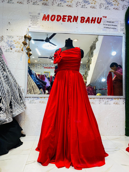 Satin Red Colour Pre-Wedding Gown
