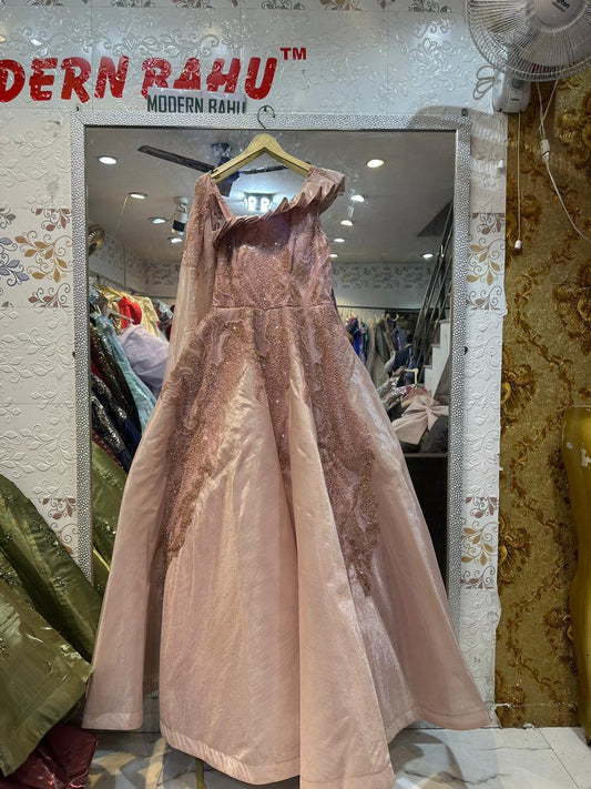 Dusty Pink One-Shoulder Sequin Ball Gown – Asymmetric Ruffle Strap Party Dress with Cape Sleeve