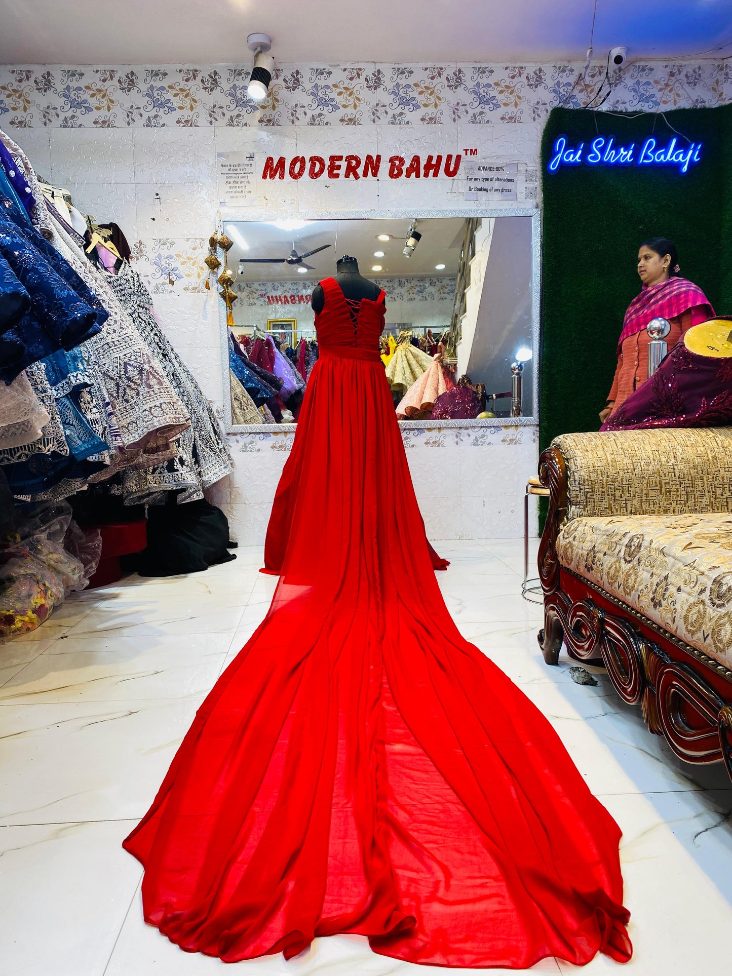 Satin Red Colour Pre-Wedding Gown