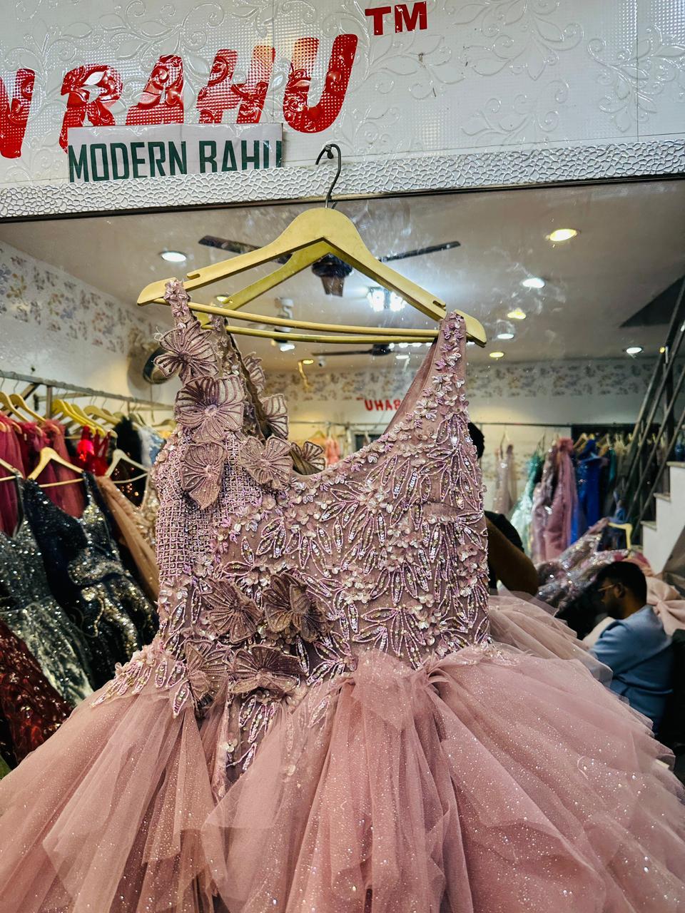 Dusty Pink One-Shoulder Ruffled Ball Gown – 3D Floral Sequin Appliqué Princess Dress