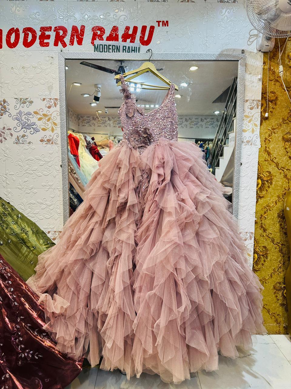 Dusty Pink One-Shoulder Ruffled Ball Gown – 3D Floral Sequin Appliqué Princess Dress