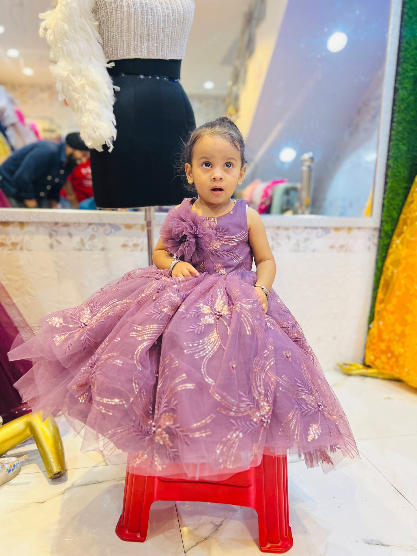 Lavender Purple Sequin Embroidered Princess Frock – Kids Party Wear Ball Gown