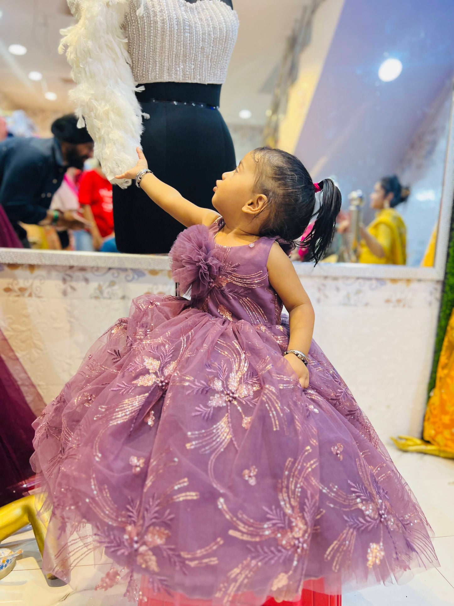 Lavender Purple Sequin Embroidered Princess Frock – Kids Party Wear Ball Gown