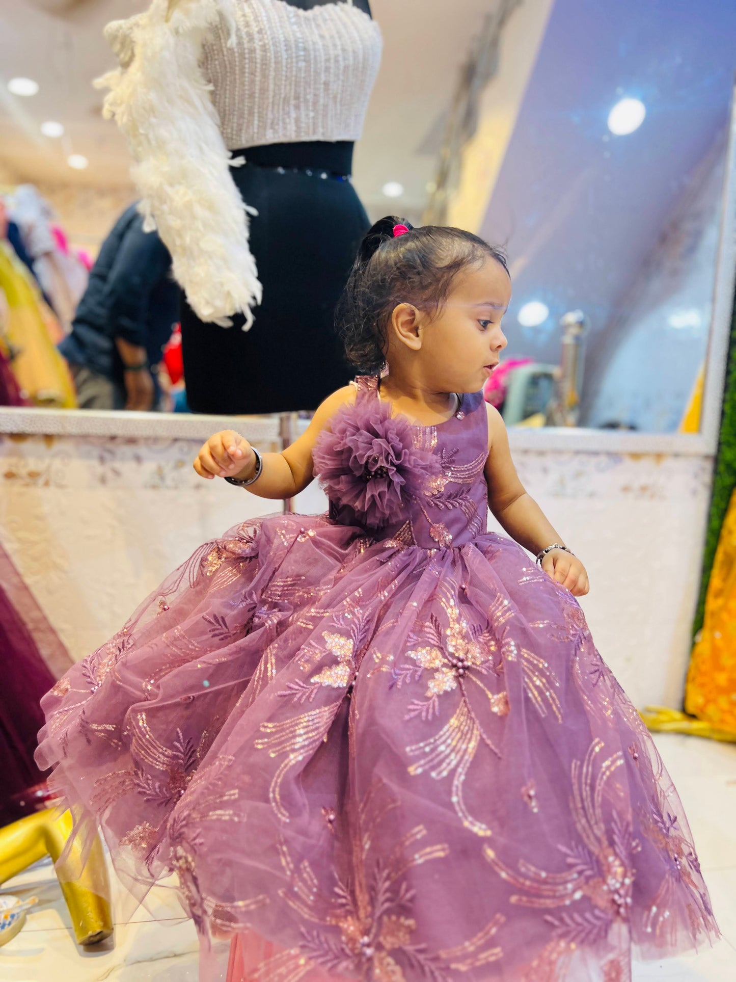 Lavender Purple Sequin Embroidered Princess Frock – Kids Party Wear Ball Gown