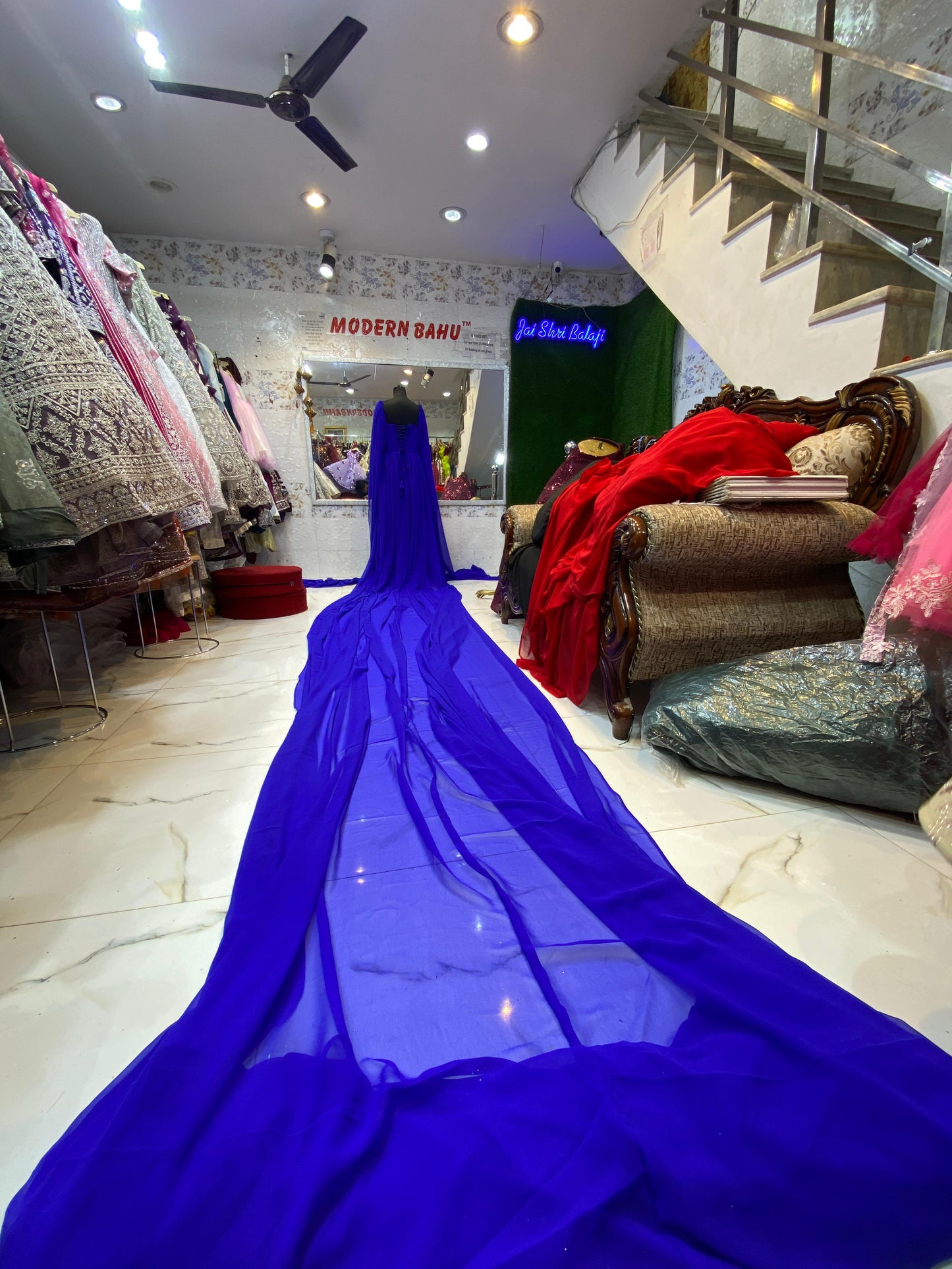 Blue Colour Pre-Wedding Gown