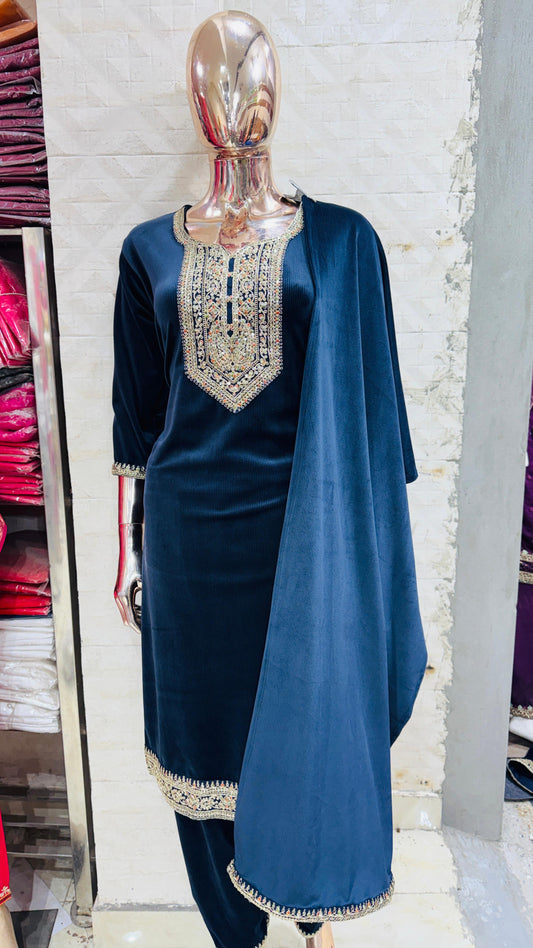 Cotrise Velvet Suits Sets for Ladies | Cotrise Velvet Fabric |designer work | XXL Sizes | Stylish Winter Wear (multiple color options)