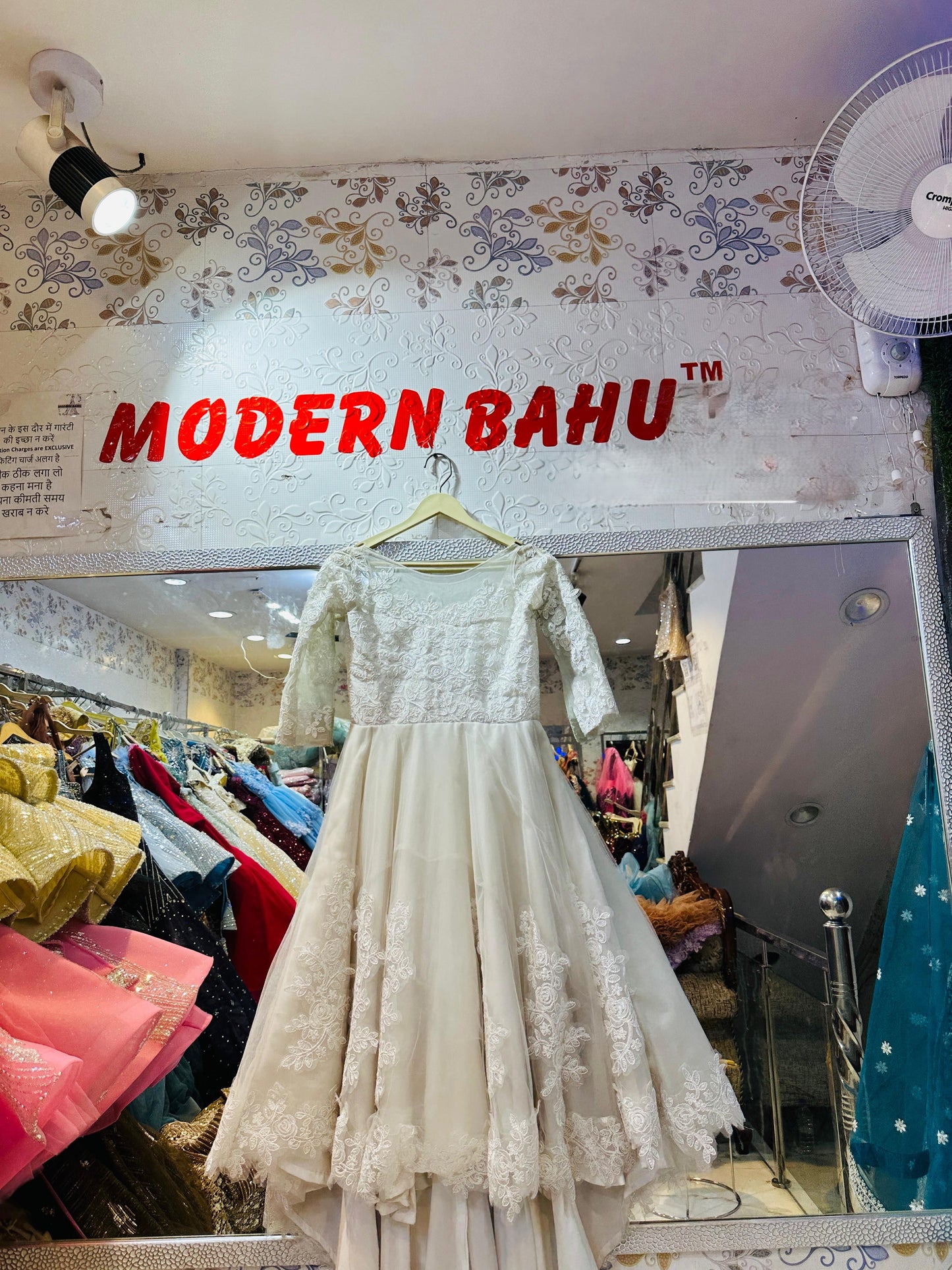 Angelic Ivory White High-Low Lace Gown with Long Trail – Kids Party Wear