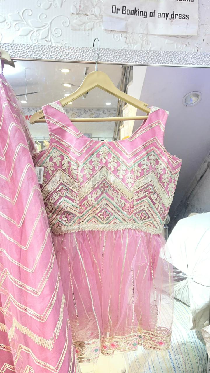 Trendy Onion Pink Net Peplum Lehenga Choli with Zig-Zag Embroidery & Sequin Work – Party Wear