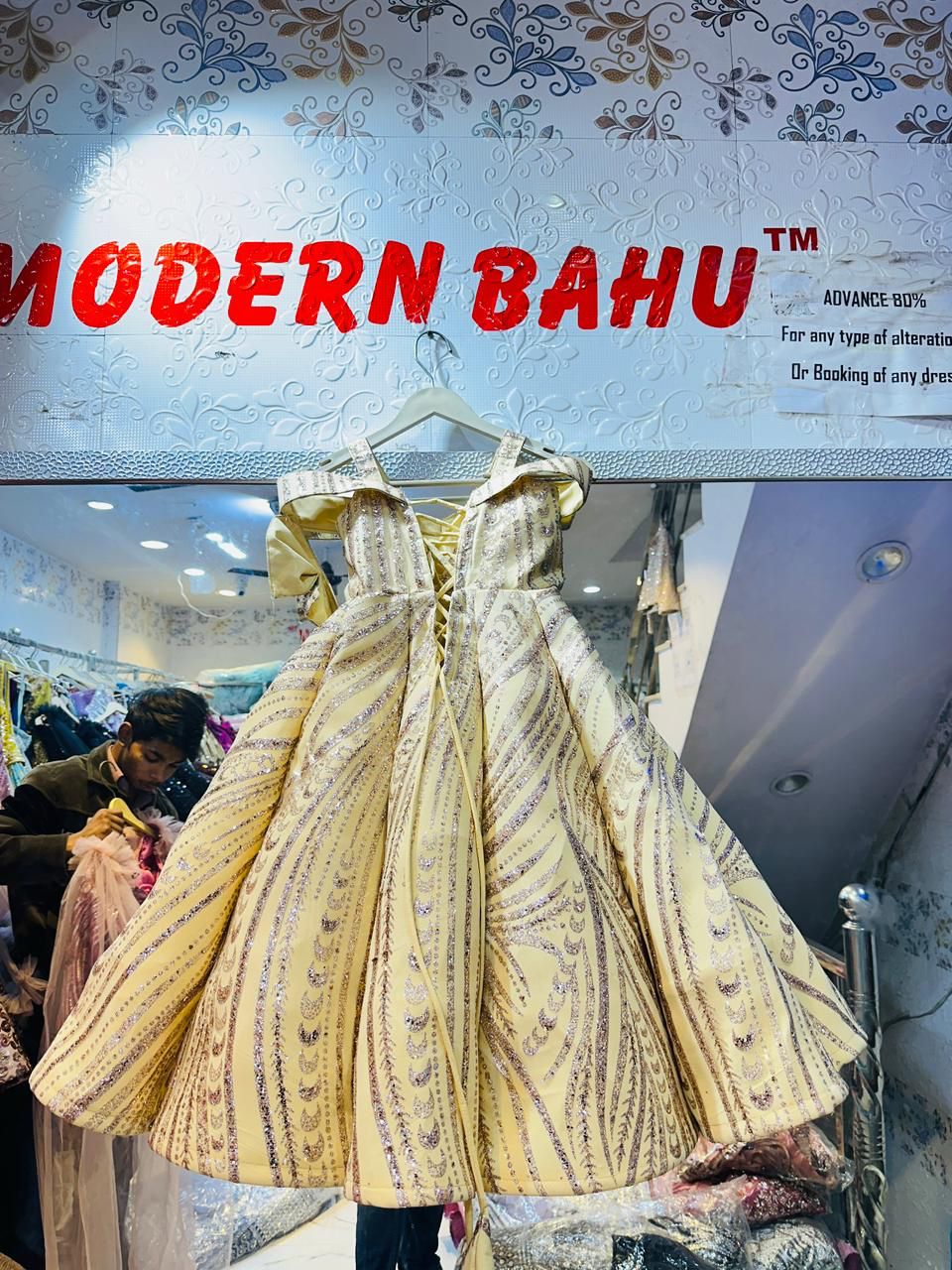 Kids Luxury Lemon Yellow Sequin Striped Ball Gown | Off-Shoulder Party Princess Dress with Corset Back