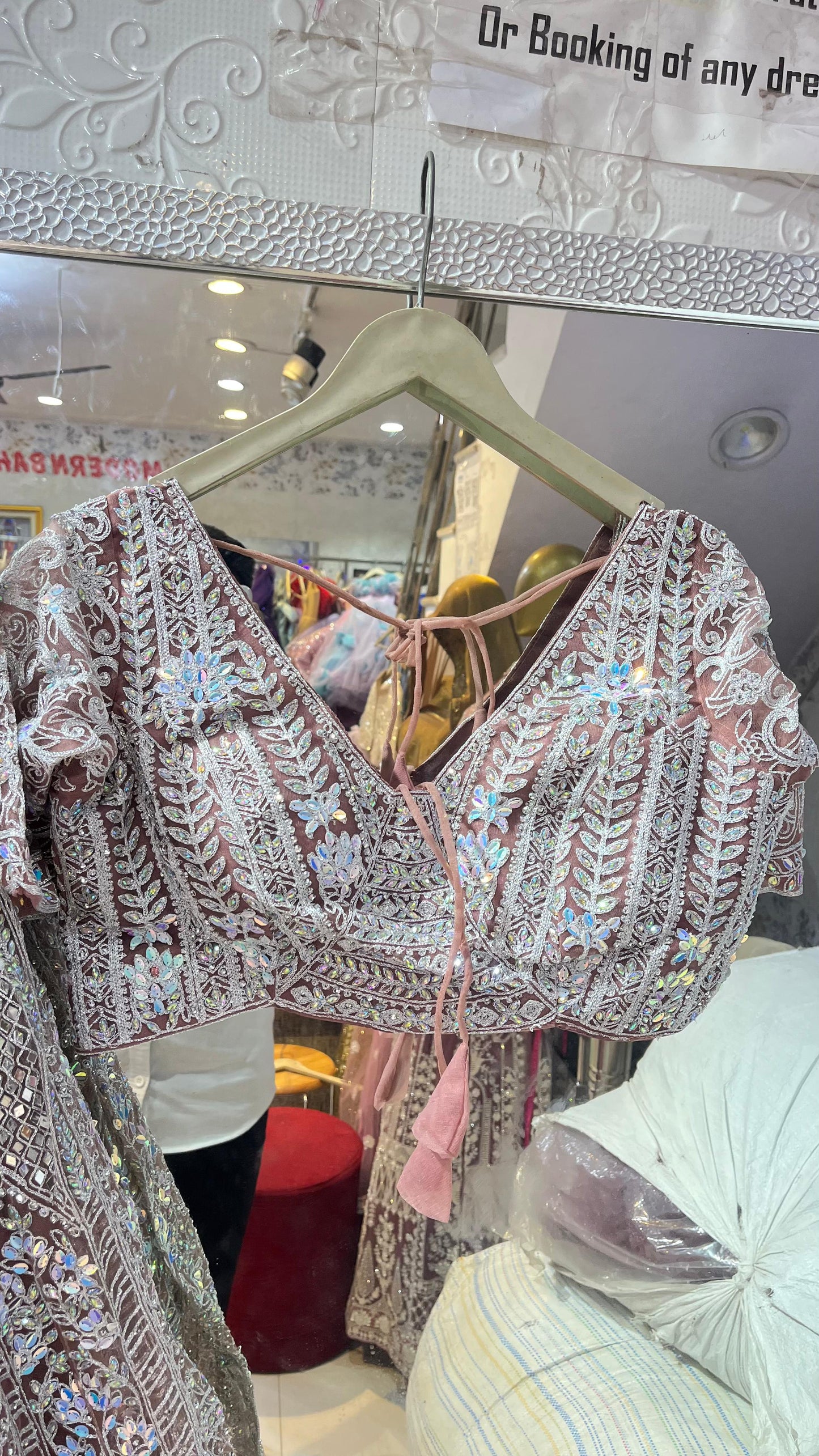 Exquisite Dusty Mauve Crystal Embroidered Lehenga Choli with Heavy Silver Work – Party Wear