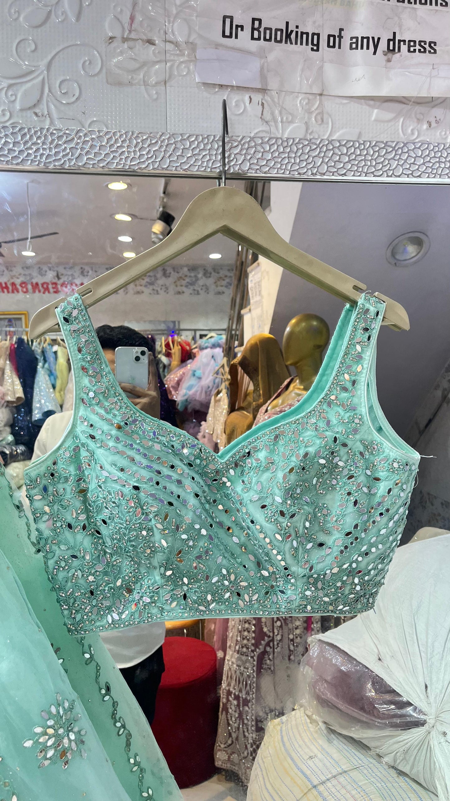 Refreshing Mint Green Net Lehenga Choli with Heavy Mirror Work & Silver Embroidery – Wedding Party Wear