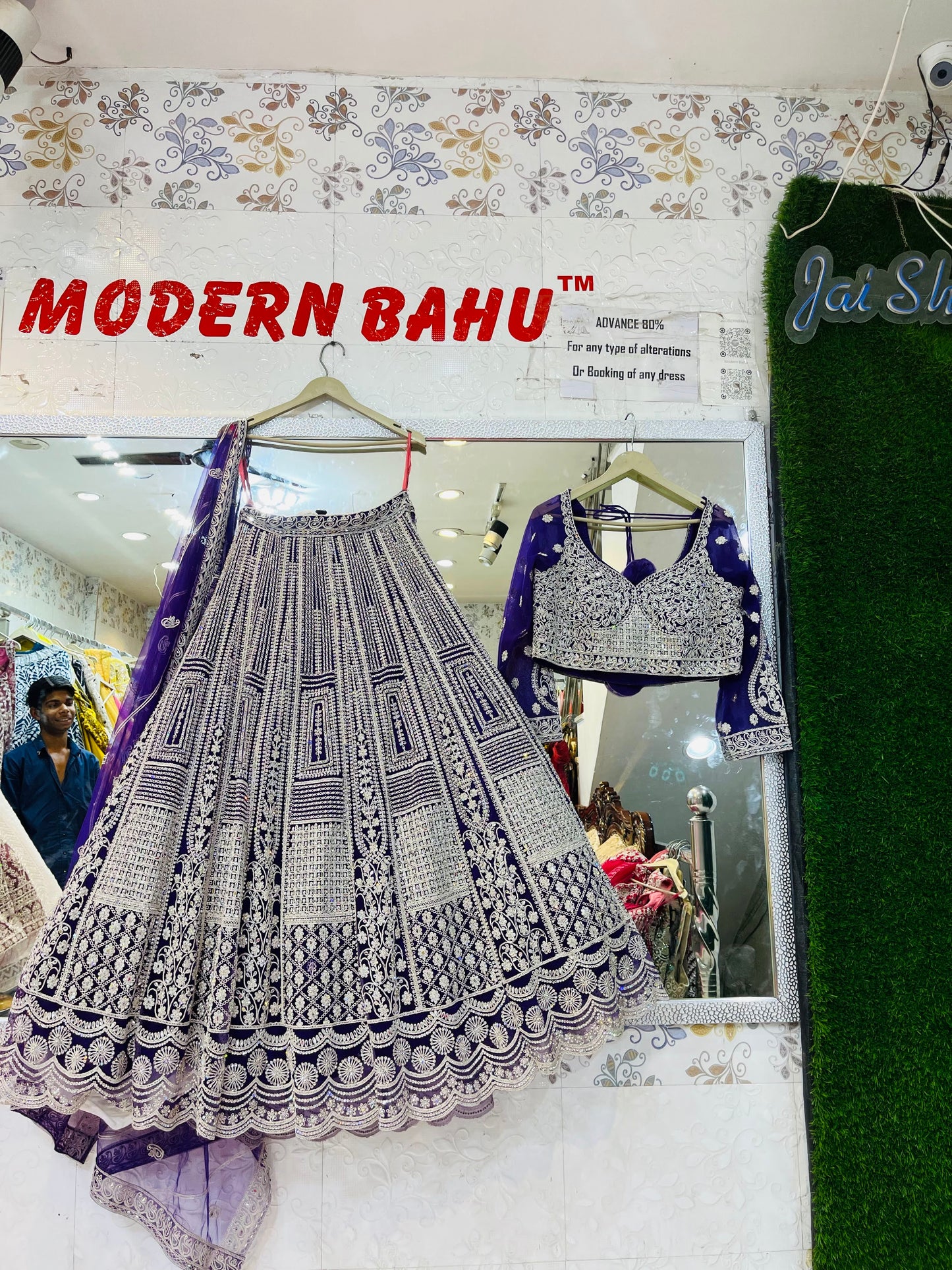 Elegant Blue Crop Top Lehenga with Hand Work and Silver Work Detailing