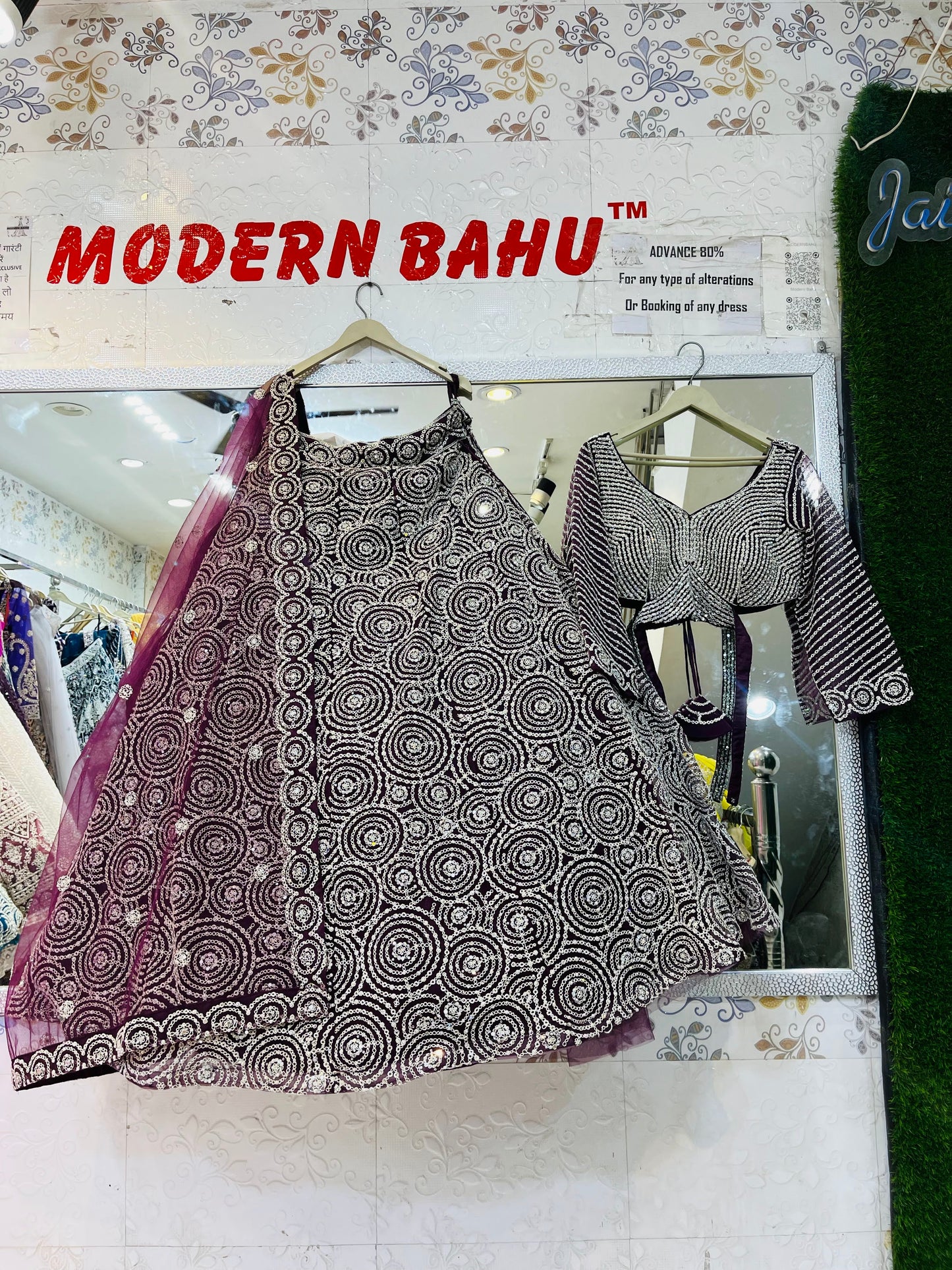 Royal Purple Handwork Crop Top Lehenga with Heavy Flare – Circle Cut Design