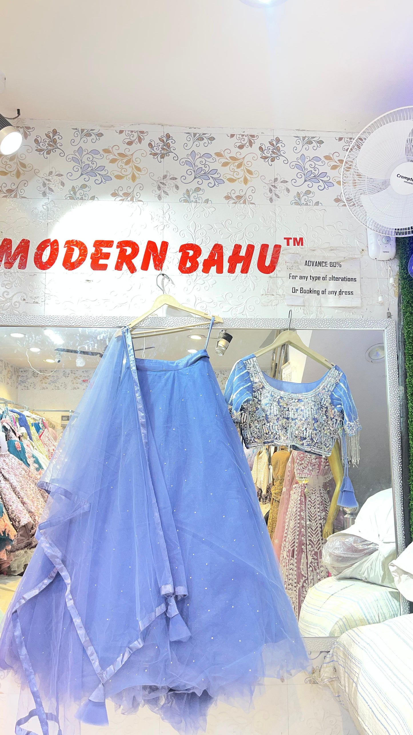 Dreamy Periwinkle Blue Net Lehenga Choli with Heavy Sequin & Fringe Blouse – Party Wear