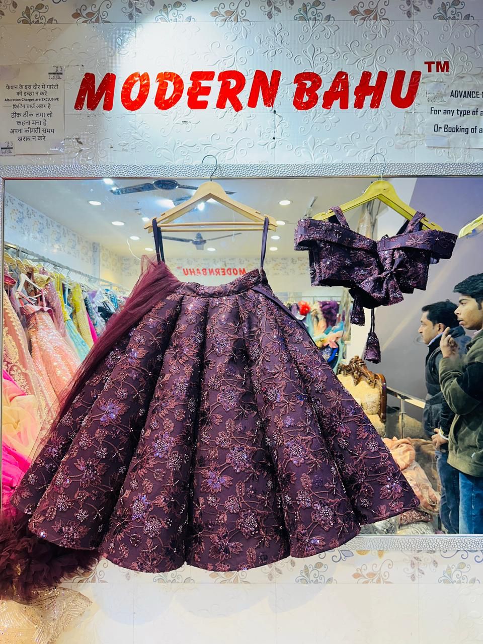 Wine Purple Sequin Floral Lehenga Choli | Off-Shoulder Bow Top Designer Party Wear