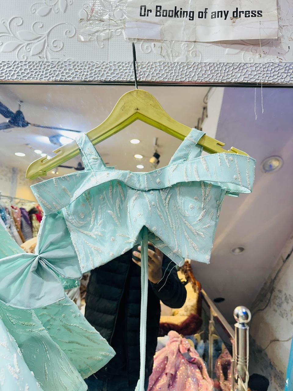 Mint Green Embroidered Lehenga Choli | Off-Shoulder Bow Sleeve Designer Party Wear