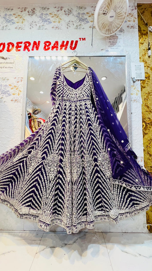 Party-Ready Ball Gowns for Every Festive Occasion(modern bahu purple gown)