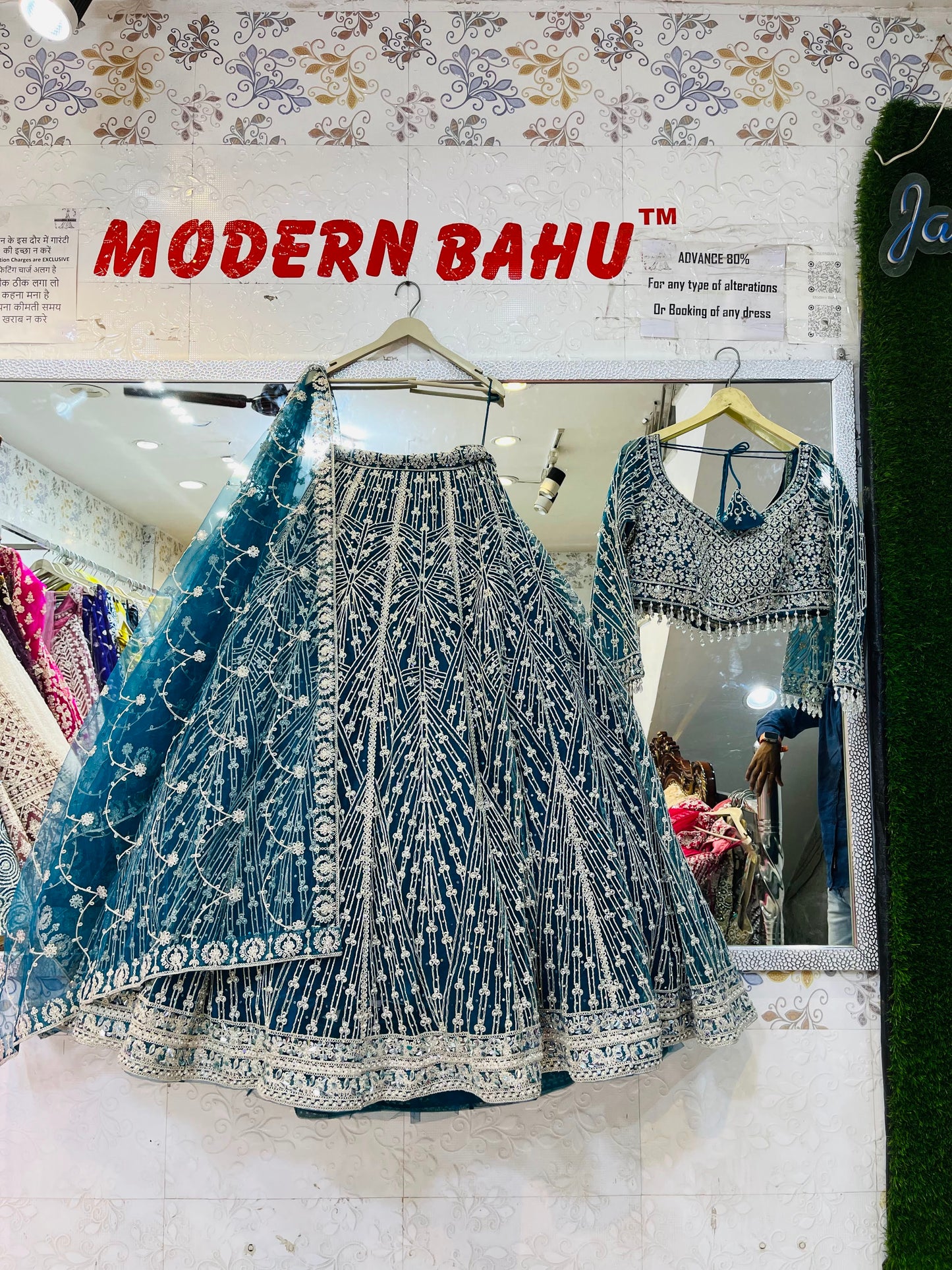 Elegant Light Blue Crop Top Lehenga with Silver Lining Hand Work
