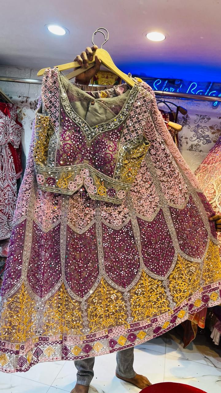 Vibrant Multicolor Heavy Mirror Work Lehenga Choli with Purple & Yellow Embroidery – Party wear