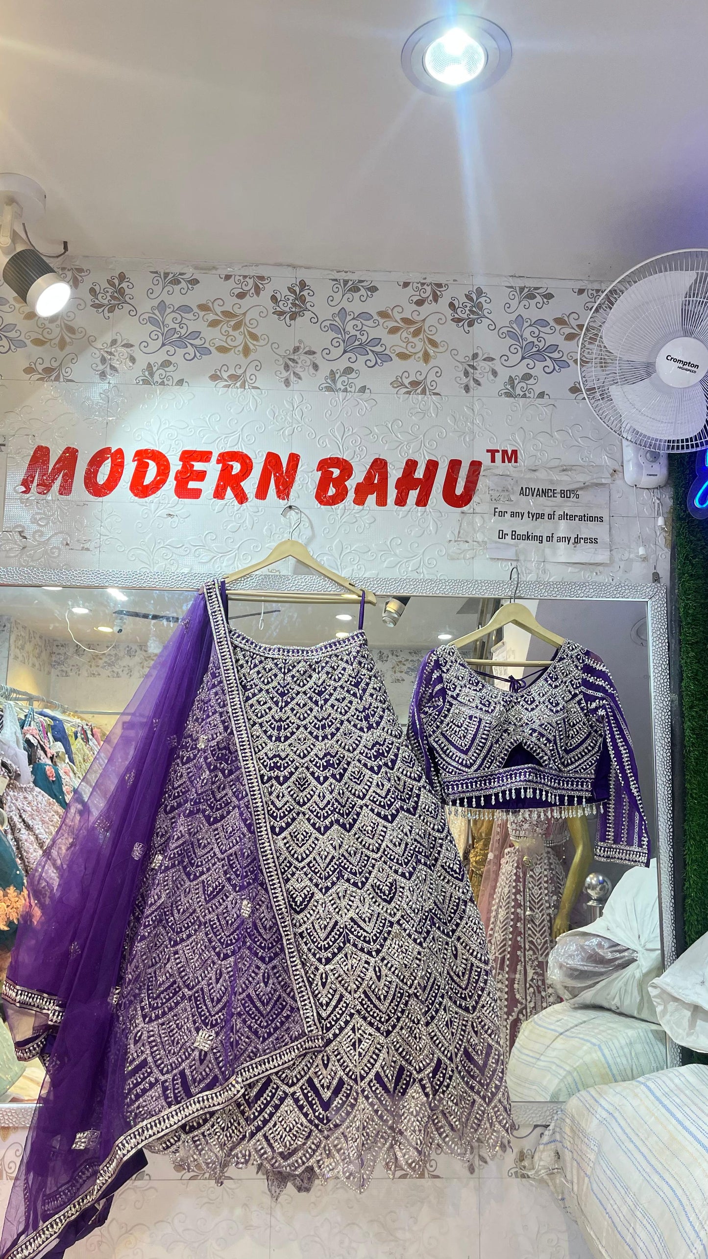 Royal Purple Net Lehenga Choli with Heavy Silver Geometric Embroidery & Long Sleeves – Party Wear