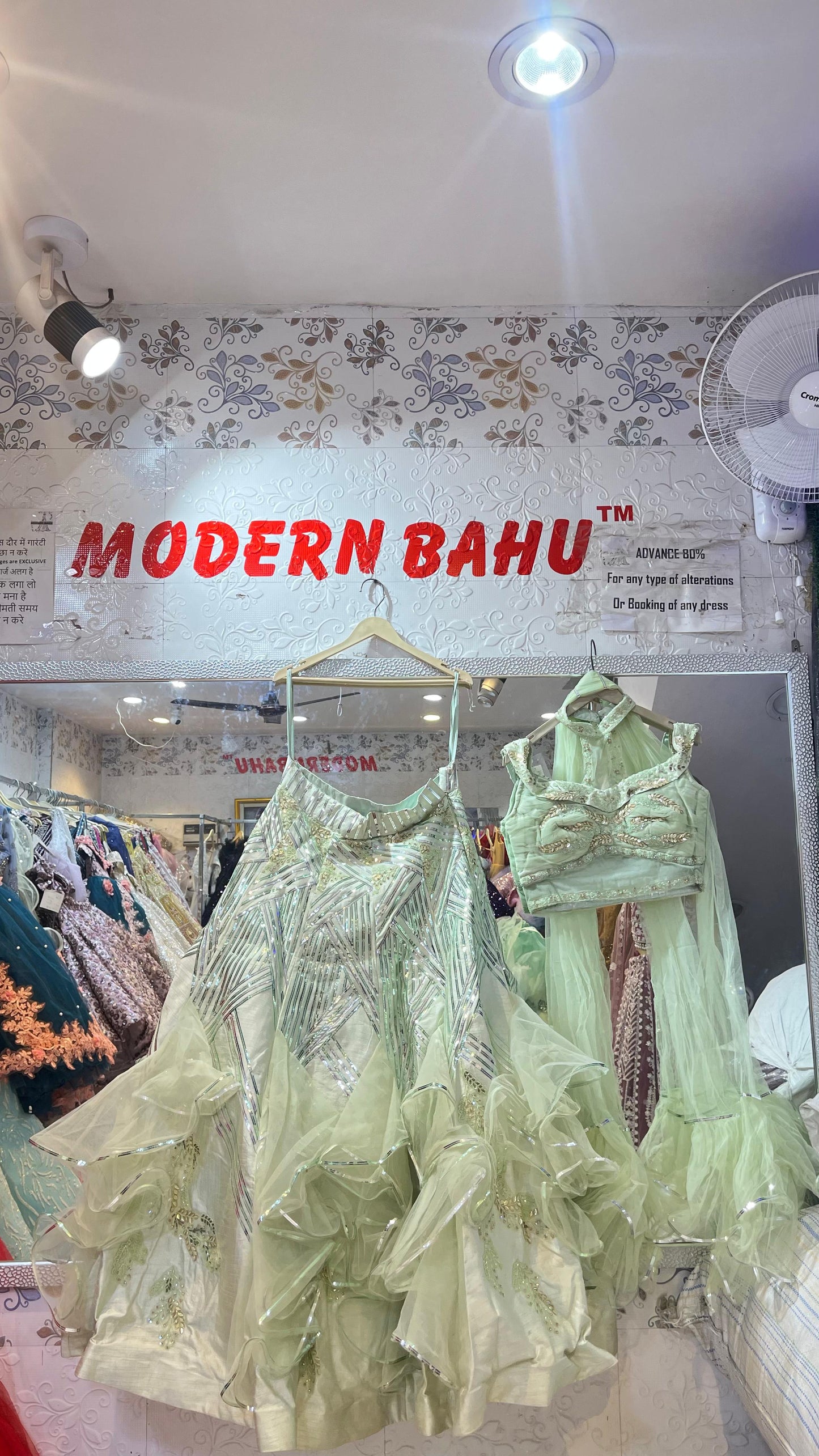 Trendy Mint Green Ruffled Lehenga Choli with Ruched High-Neck Blouse & Geometric Sequin Work – Party Wear