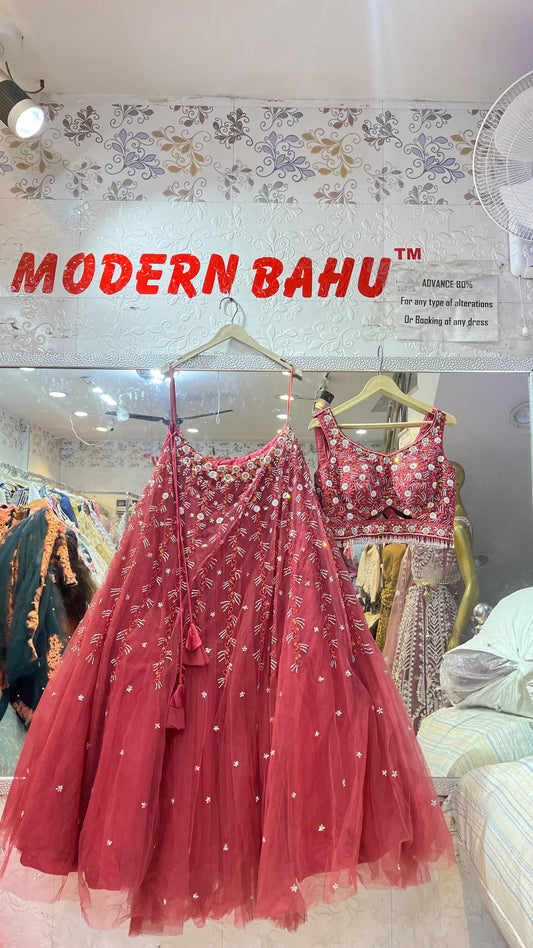 Magenta Pink Floral Embroidered Lehenga Choli | Sleeveless Sequin Blouse with Criss-Cross Back
