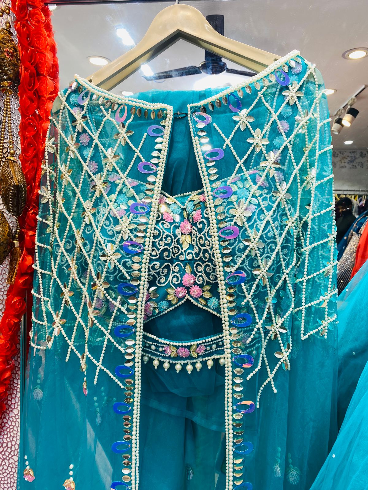 Emerald Rose Ensemble – Stitched Lehenga with Bead & Stone Work