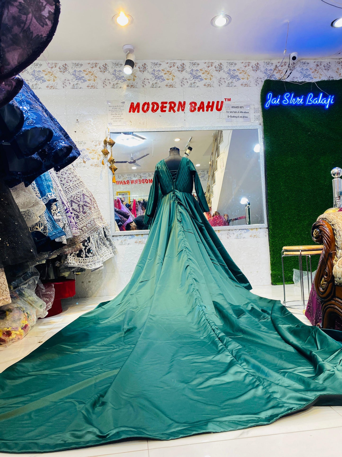 Satin Green Colour Pre-Wedding Gown