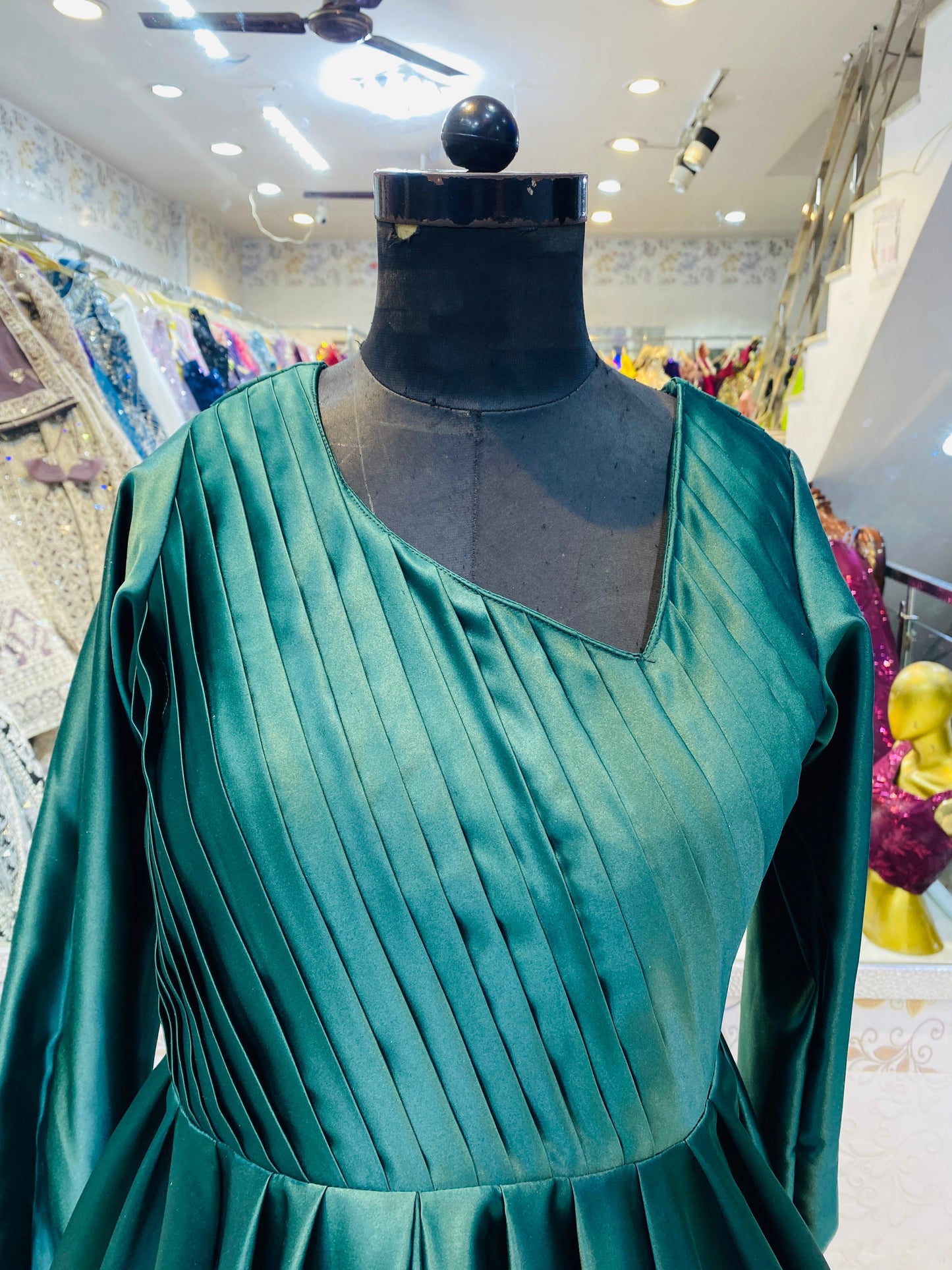 Satin Green Colour Pre-Wedding Gown