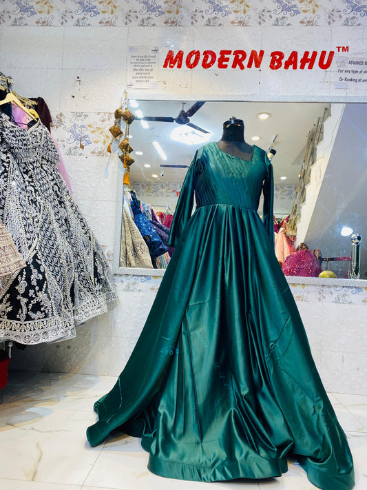Satin Green Colour Pre-Wedding Gown