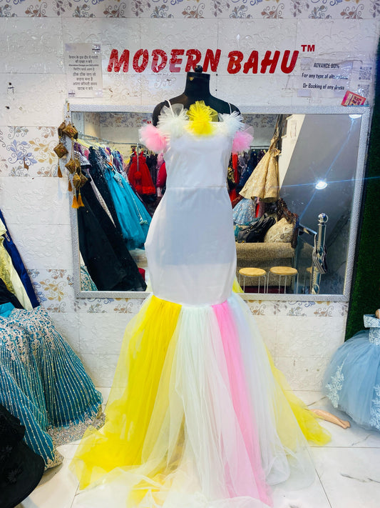 Whimsical Rainbow – Net Flared Mermaid Gown