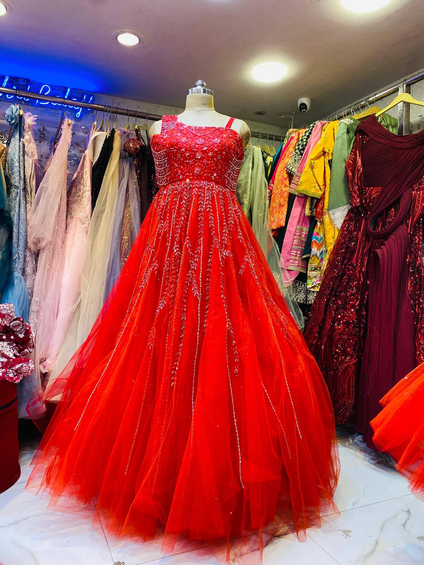 Red Heavy Hand Work Gown