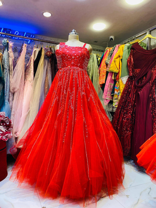 Red Heavy Hand Work Gown