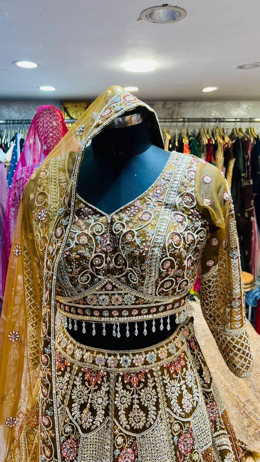Luxurious Coffee Brown, Gold Bridal Lehenga Choli with Heavy Zari & Sequin Embroidery